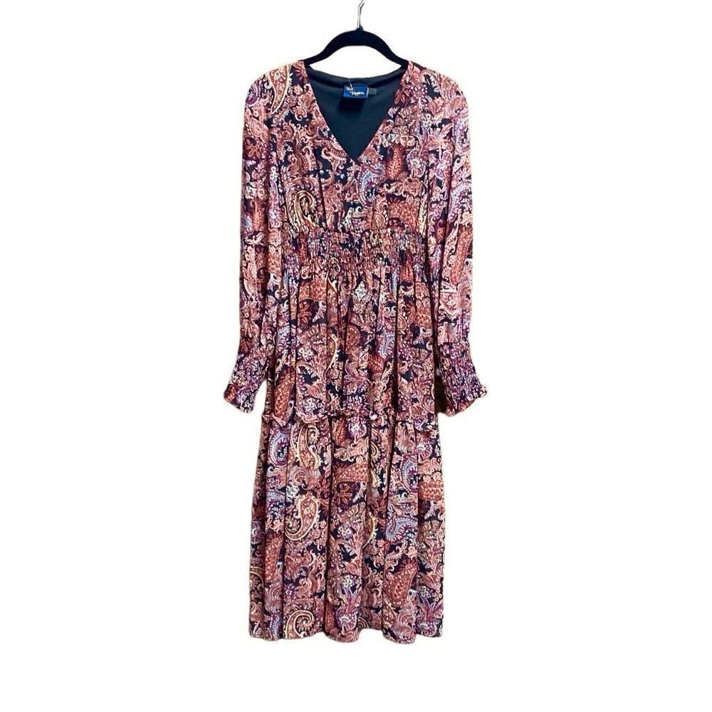 Just Taylor Smocked Cuffed Sleeve V Neck Midi Party Fit + Flare Dress Sz XS NEW